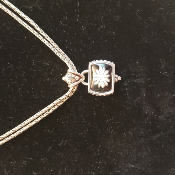 Brighton Jewelry - Brighton water lily black rectangle white flower double chain necklace 18 in